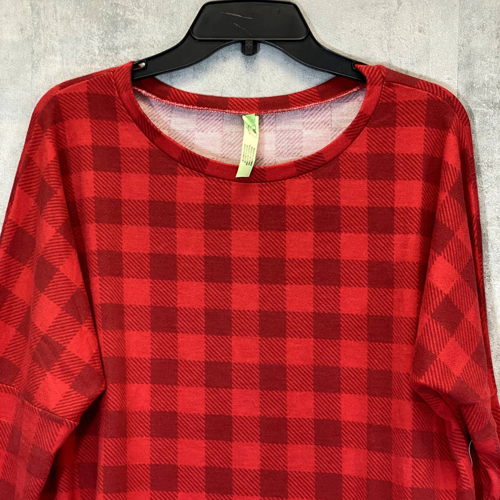 HONEYDEW INTIMATES Women's Red Ravishing Plaid Snooze Button Lace Long Sleeve Pajama Top SZ M