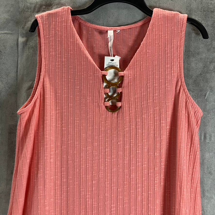 NY COLLECTION Women's Conch Shell V-Neck Triple-Ring Sleeveless Ribbed Tunic Top