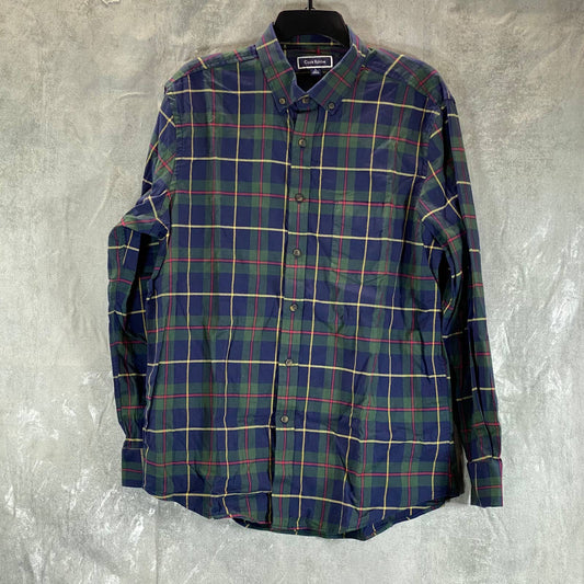CLUB ROOM Men's Blue Plaid Regular-Fit Button-Up Long-Sleeve Shirt SZ L