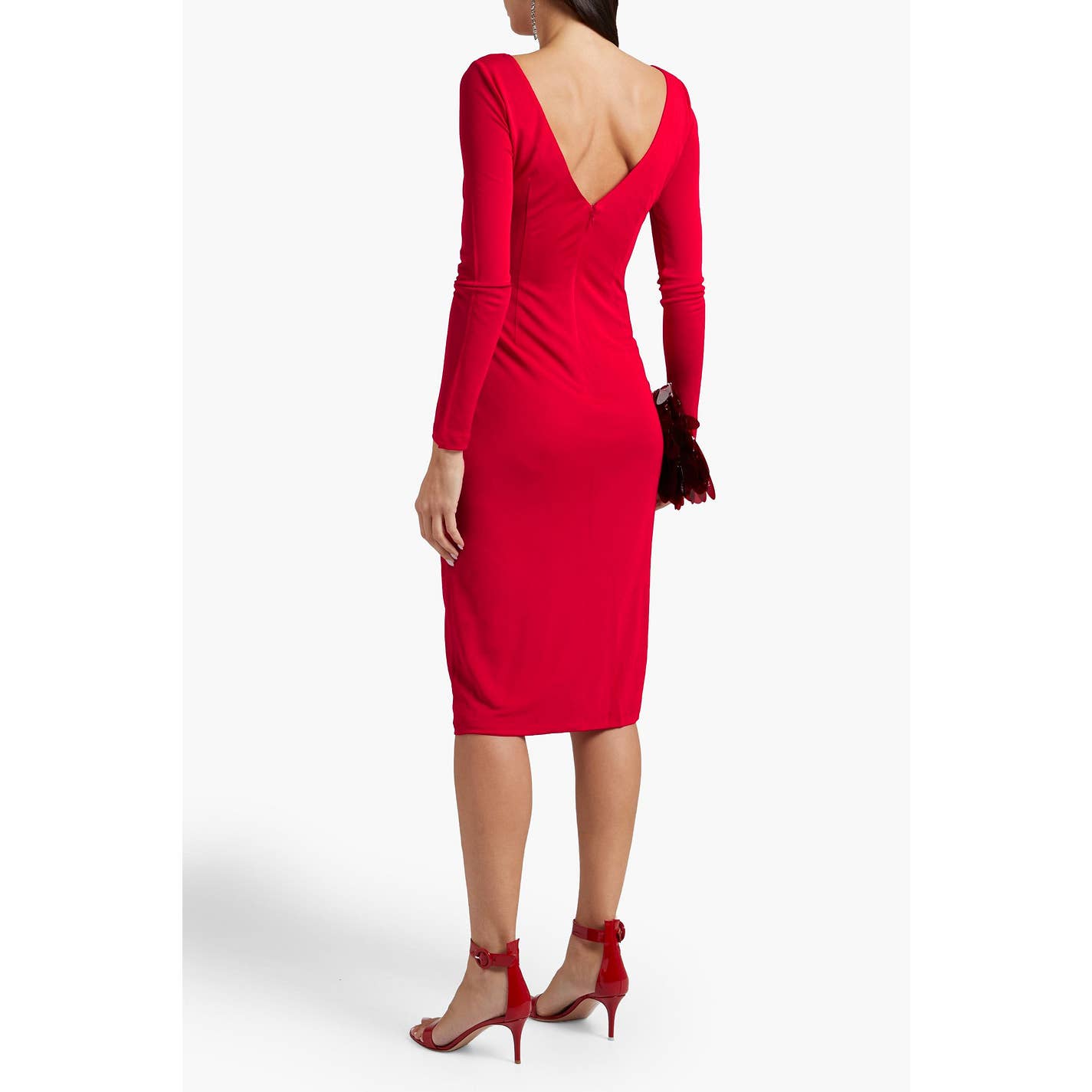 RACHEL ZOE Women's Red Ruched Long Sleeve Side Slit Knee Length Jersey Dress SZ4