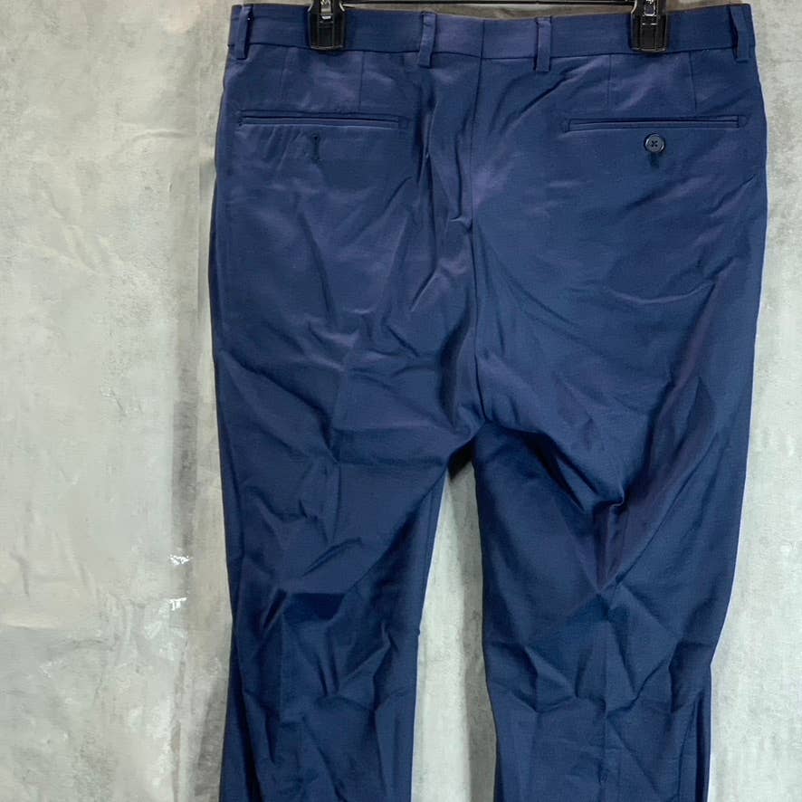 CALVIN KLEIN Men's Solid Blue Slim-Fit Flat Front Dress Pants SZ 34X30