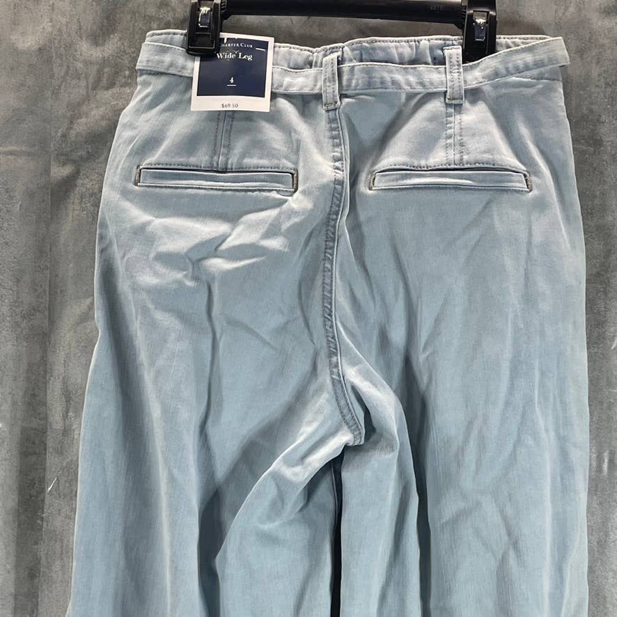 CHARTER CLUB Women's Light Wash Denim Boca Belted Crop Wide-Leg Pants SZ 4