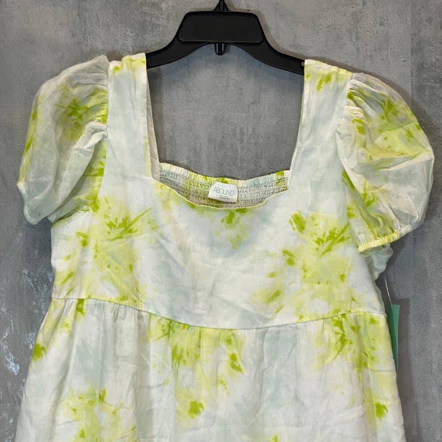 ABOUND Women's Green Dye Spiral Puff Sleeve Square Neck Pullover Mini Dress SZ S