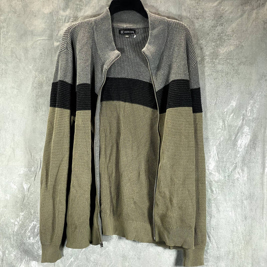 INC INTERNATIONAL Men's Green Tea Leaf Colorblocked Cotton Full-Zip Sweater SZ L