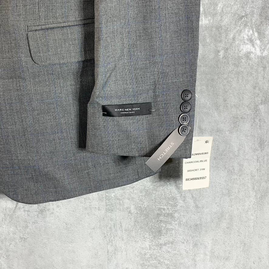 MARC NEW YORK Men's Charcoal/blue Plaid Modern-Fit Two-Button Suit Jacket SZ 38S