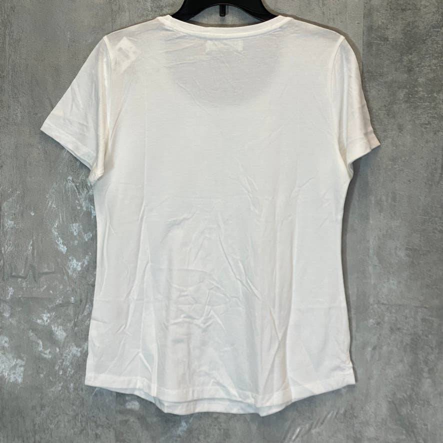 KAREN SCOTT Women's Bright White Pin-Tucked Scoopneck Short Sleeve Top SZ S