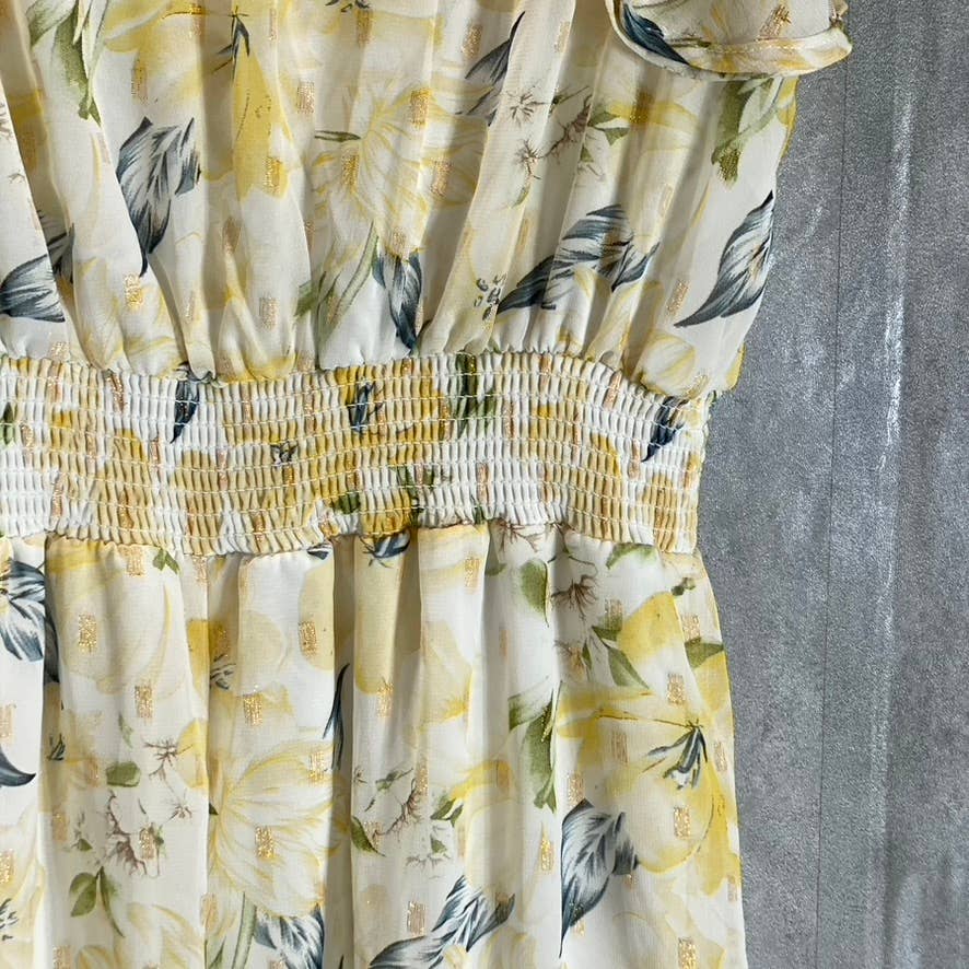 BLACK TAPE Women's Gold Lily Women's Faux-Wrap Smocked Flutter Sleeve Dress SZ M