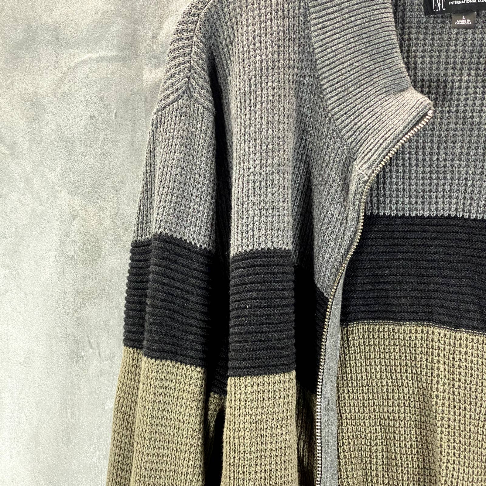 INC INTERNATIONAL Men's Green Tea Leaf Colorblocked Cotton Full-Zip Sweater SZ L