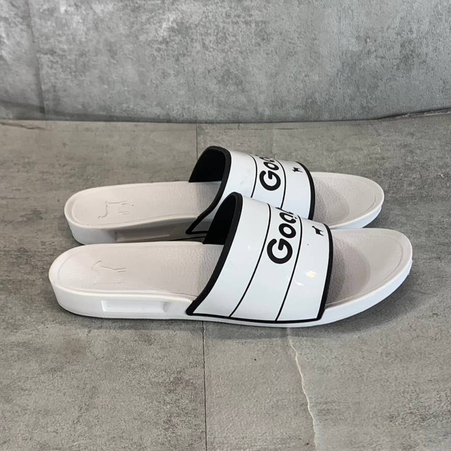 GOATS Big Kid's White/Black The Slide Logo Slide Sandals SZ 2.5