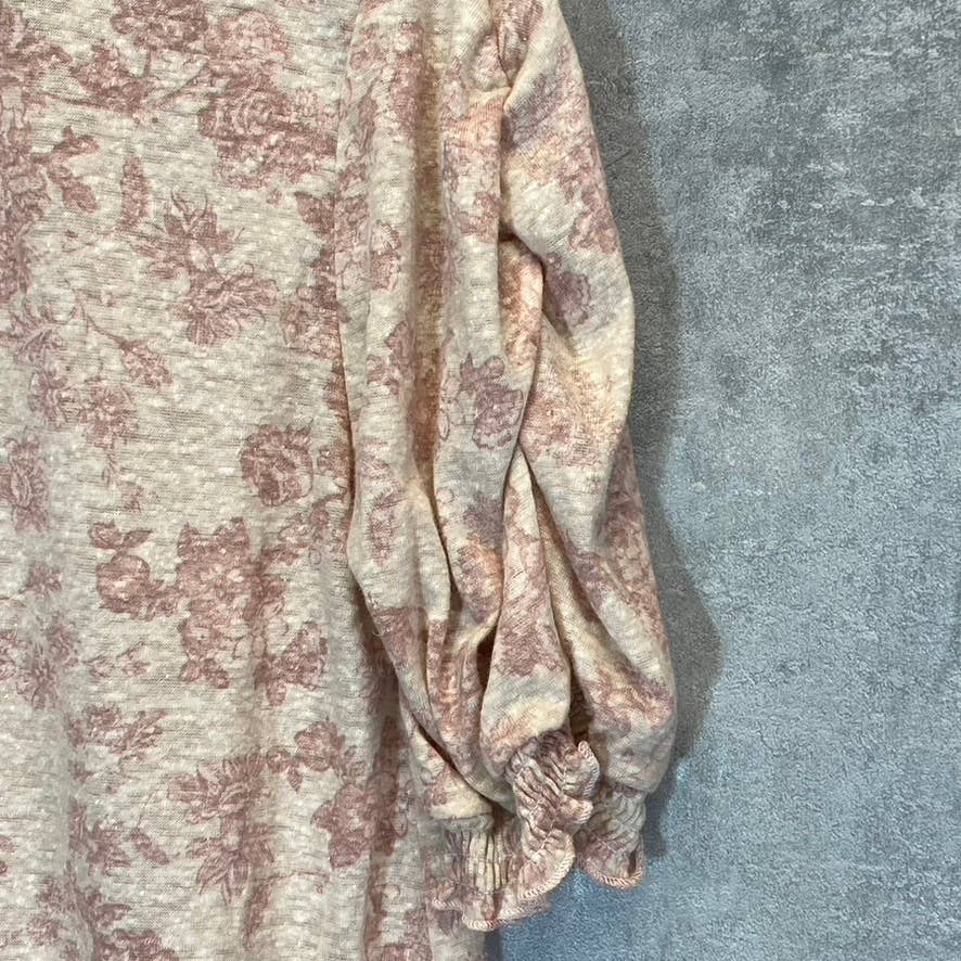 COMO VINTAGE Women's Apple Butter Combo Printed V-Neck Ruched Elbow Sleeve Top SZ S