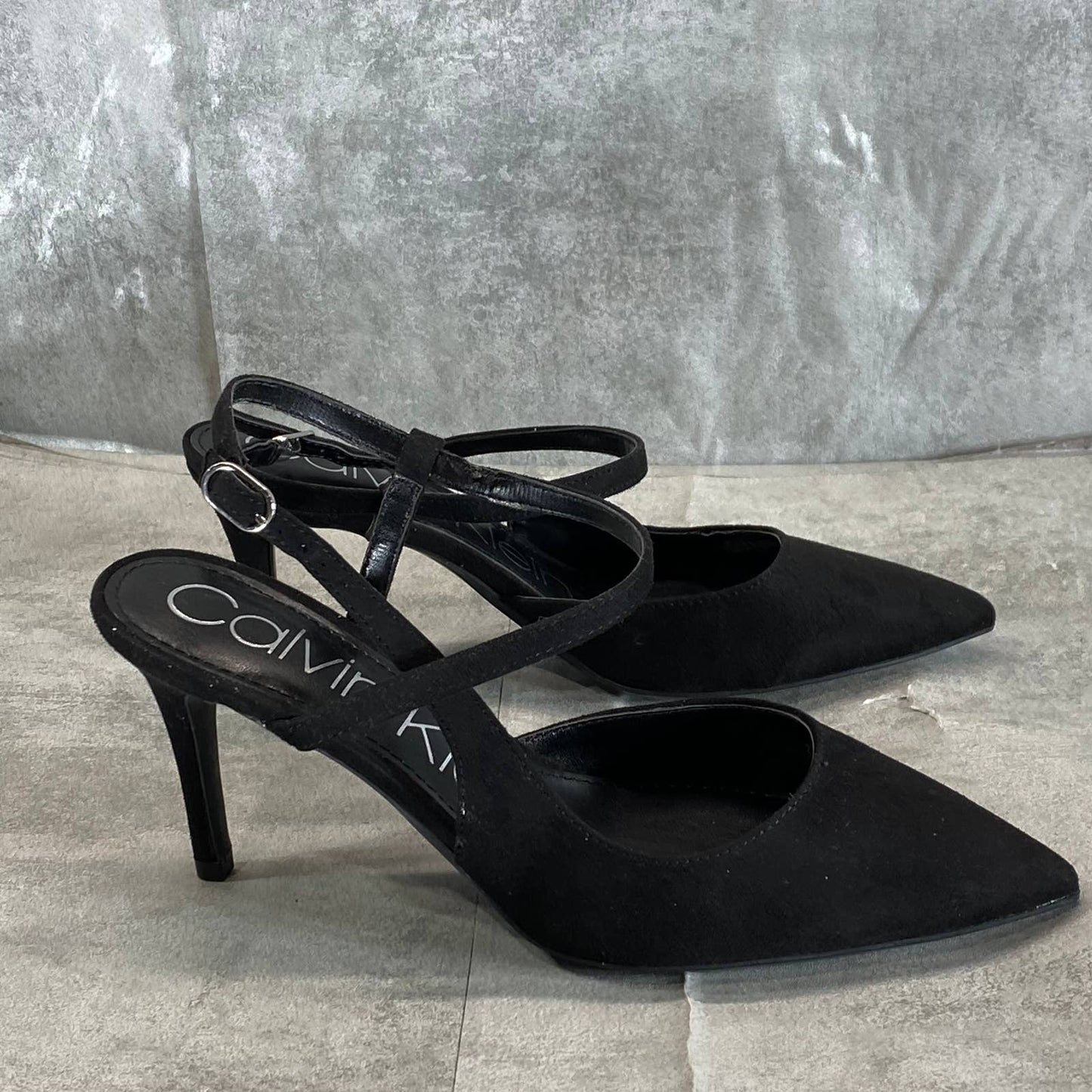 CALVIN KLEIN Women's Black Faux Suede Gaella Pointed-Toe Pumps SZ 8