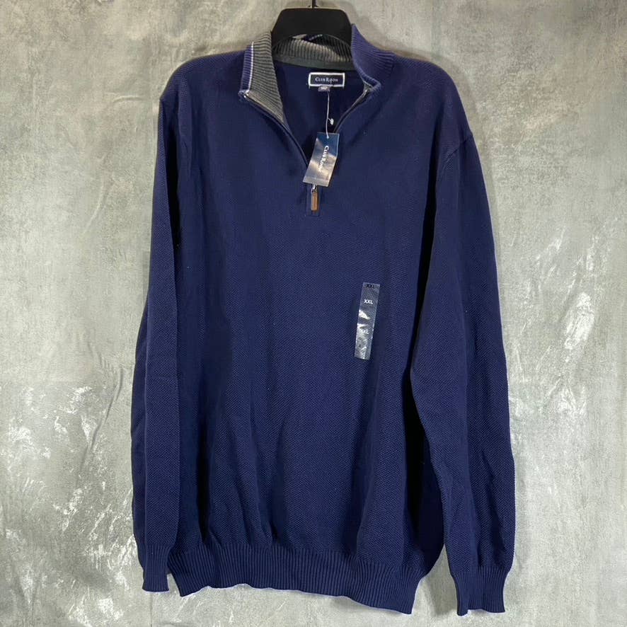 CLUB ROOM Men's Navy Quarter-Zip Stand-Collar Textured Cotton Sweater SZ 2XL