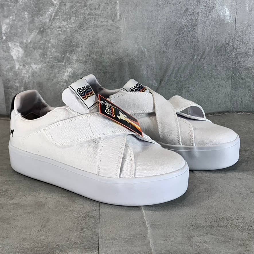 GOATS Women's White Canvas The 728 Cross Straps Platform Slip-On Sneakers SZ 8.5