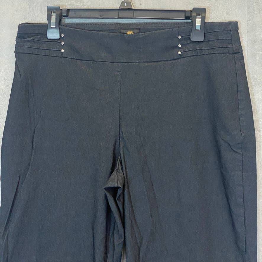 JM COLLECTION Women's Black Rivet-Detail Tummy Control Slim-Leg Pull-On Pants SZ L