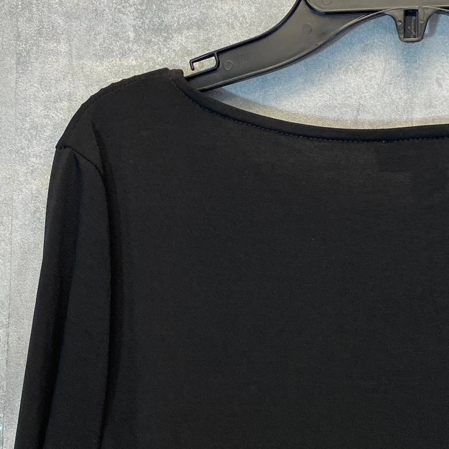 TOPSHOP Women's Solid Black V-Neck Ruched Side Slinky Long Sleeve Mini Dress SZ 10