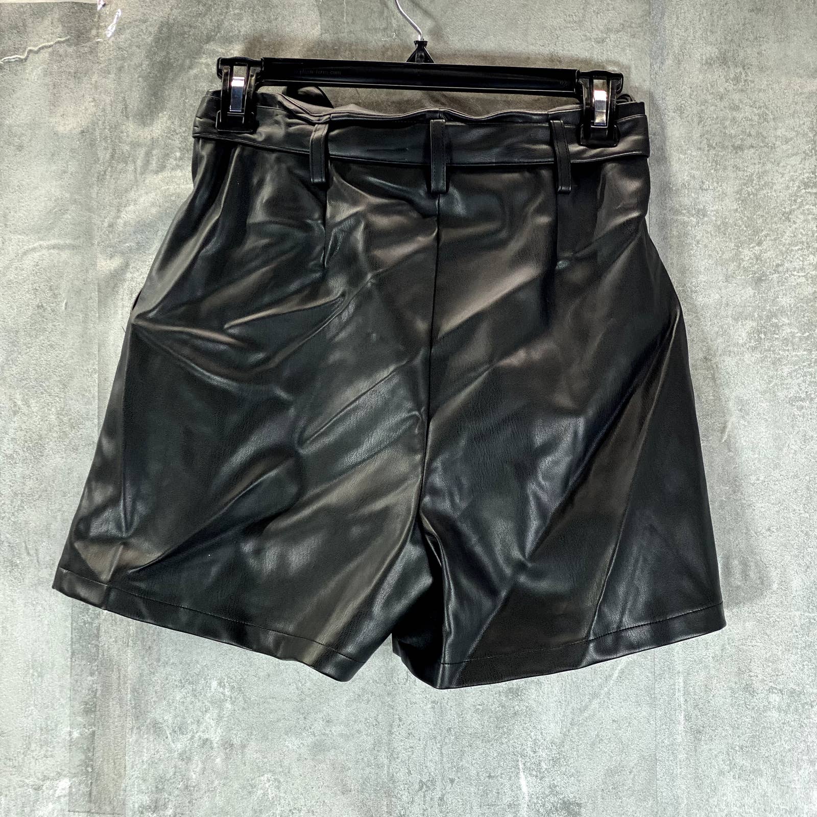 LUCY PARIS Women's Black Faux-Leather Belted Smocked-Waist Pull-On Shorts SZ XS