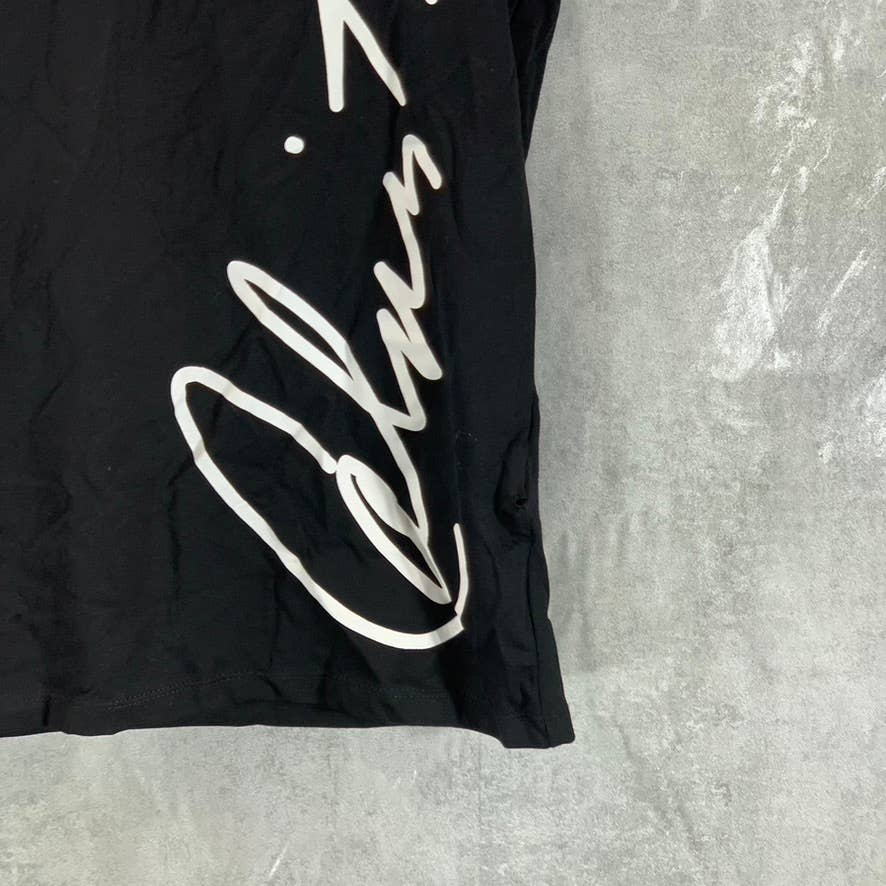 CALVIN KLEIN Women's Black Signature Logo Crewneck Short-Sleeve Tee SZ M