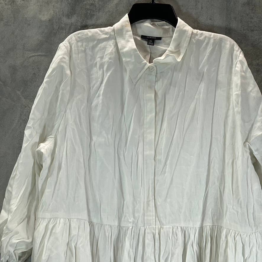 ALFANI Women's White Tiered 3/4 Balloon Sleeve Button-Front Midi Dress SZ 2XL