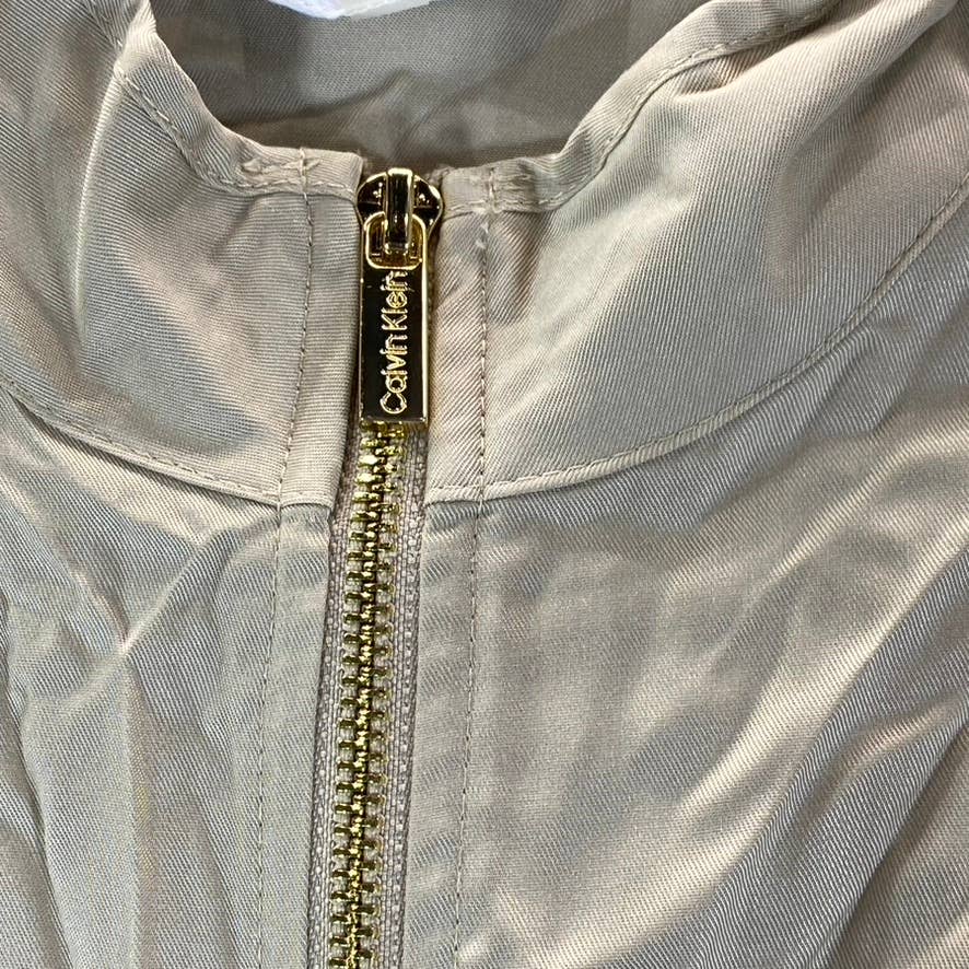 CALVIN KLEIN Women's Latte Zip-Front Drawstring Drop-Shoulder Cargo Jacket SZ S