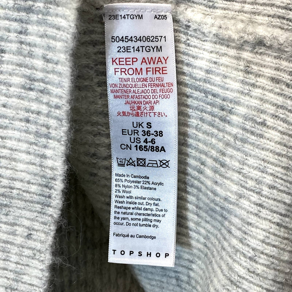 TOPSHOP Women's Gray Boat Neck Long Sleeve Ribbed Knit Pullover Sweater SZ 4-6