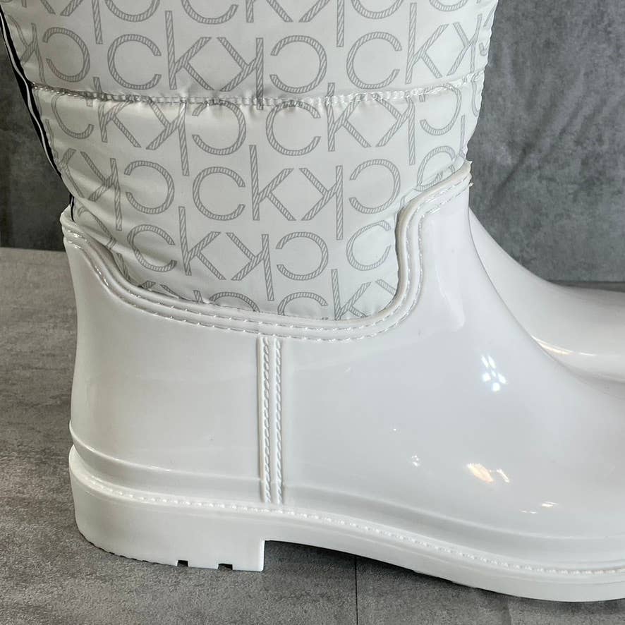 CALVIN KLEIN Women's White Suli Logo Nylon Lug Sole Block-Heel Tall Rain Boots