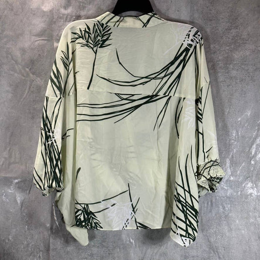 ALFANI Women's Green Swift Palm Printed 3/4 Sleeve Surplice Top SZ M