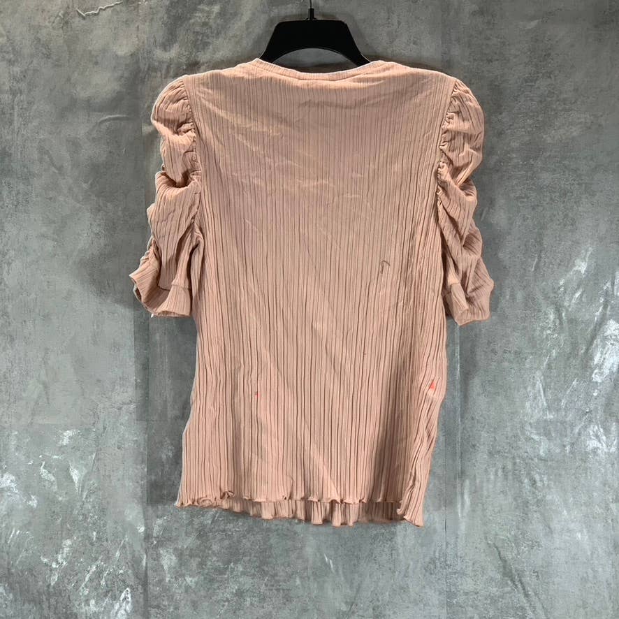 STATUS By CHENAULT Women's Blush Crewneck Ruched Elbow Sleeve Top SZ L