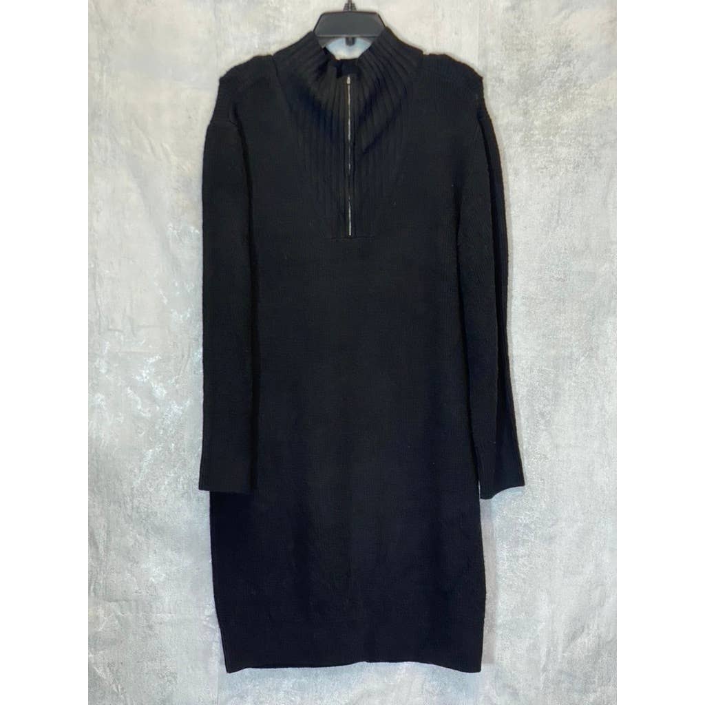 TREASURE & BOND Women's Solid Black Half-Zip Mock Neck Long Sleeve Sweater Dress SZ M