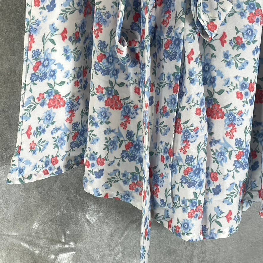 TRIXXI Women's White Floral Sleeveless Square-Neck Wait-Tie Short Romper SZ S