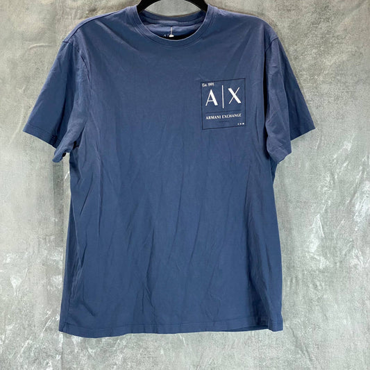 A|X ARMANI EXCHANGE Men's Navy Box Logo Crewneck Short-Sleeve T-Shirt SZ L