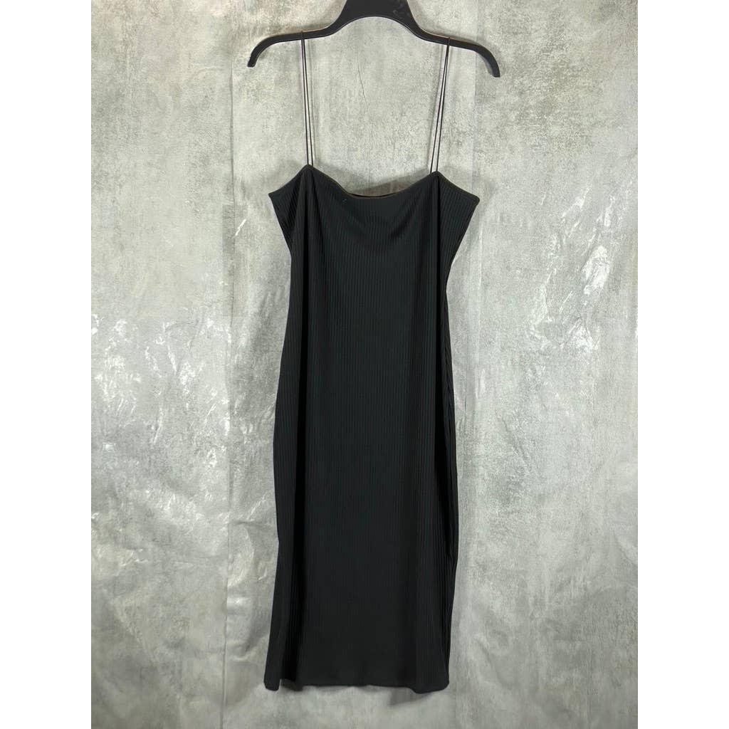 BAR III Women's Deep Black Straight-Neck Bungee-Strap Ribbed Dress SZ XL