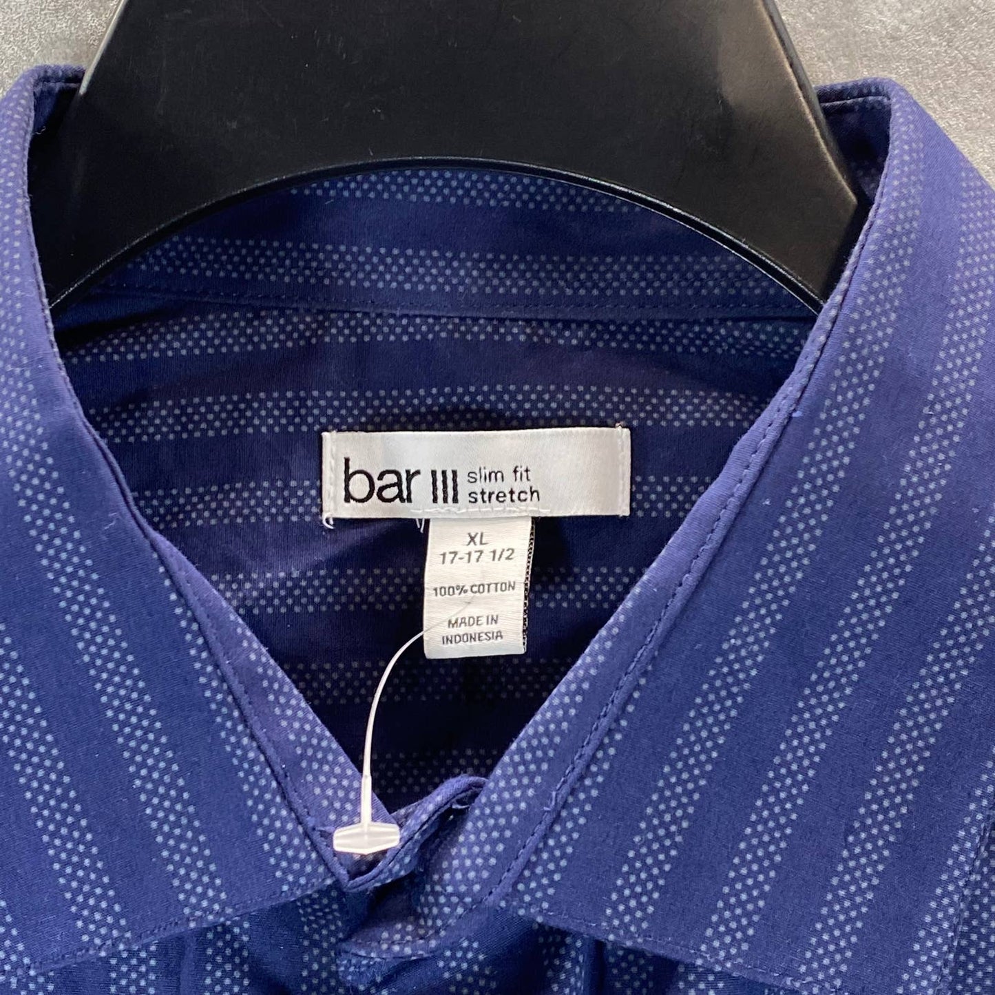 BAR III Men's Navy Slim-Fit Stretch Dotted Stripe-Print Button Dress Shirt SZ XL