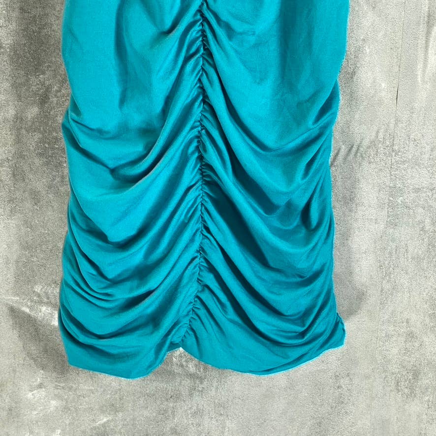 ALMOST FAMOUS Juniors' Aqua Chain-Strap Side Cutout Ruched Bodycon Dress SZ M