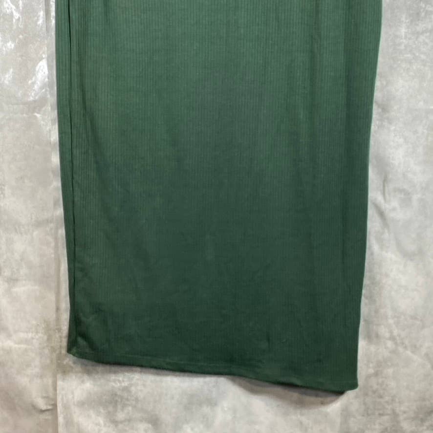 AND NOW THIS Women's Dark Green Ribbed High-Neck Midi Side-Slit Long-Sleeve Dress SZ S