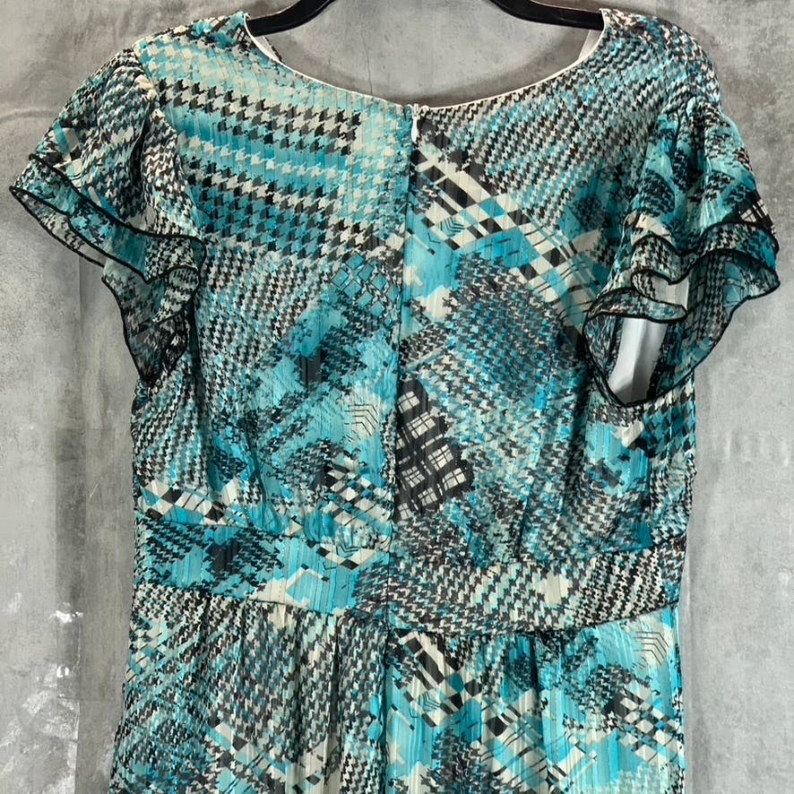 NY COLLECTION Women's Blue-Black Shadow Stripe V-Neck Empire Waist Dress SZ L