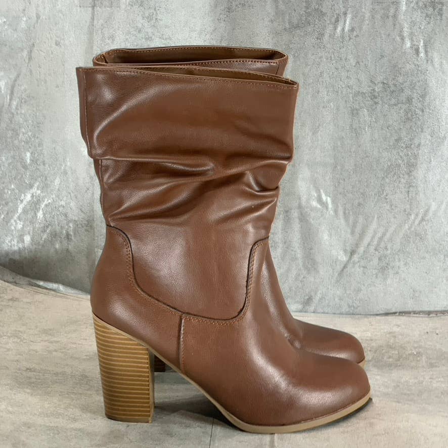 STYLE & CO Women's Brown Saraa Round-Toe Block-Heel Mid-Shaft Boots SZ 9