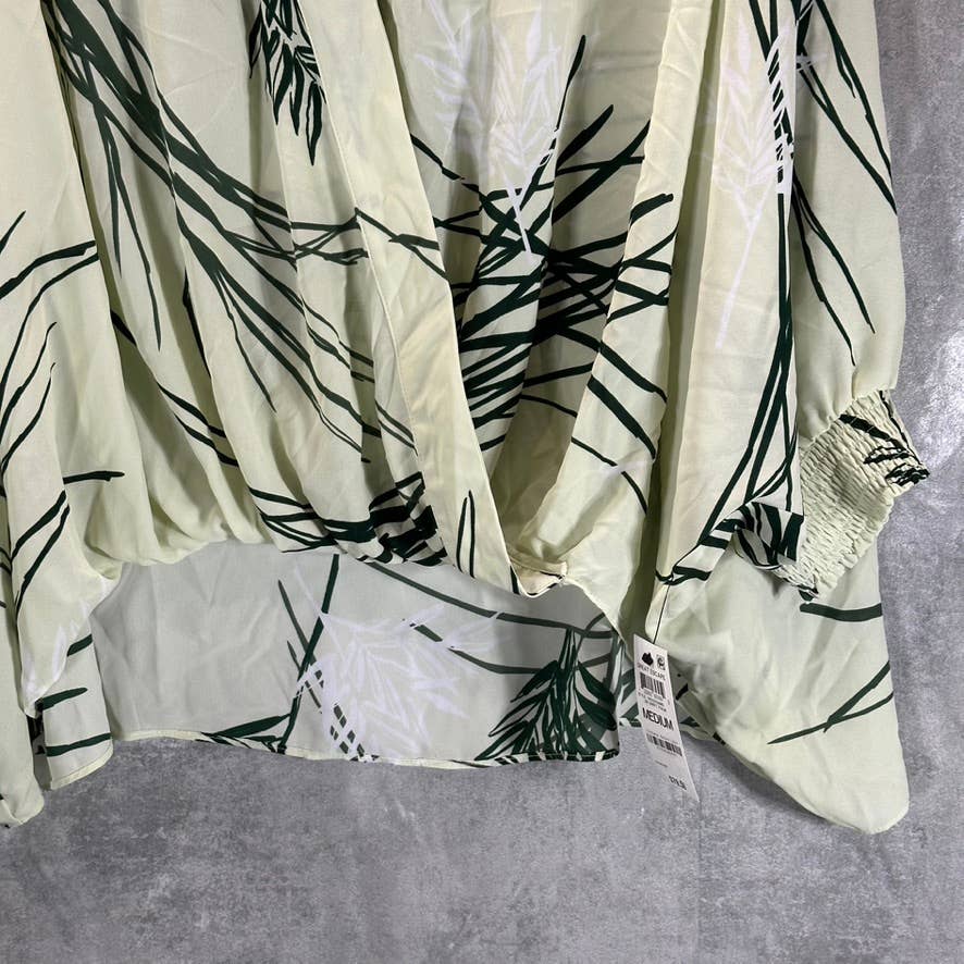 ALFANI Women's Green Swift Palm Printed 3/4 Sleeve Surplice Top SZ M