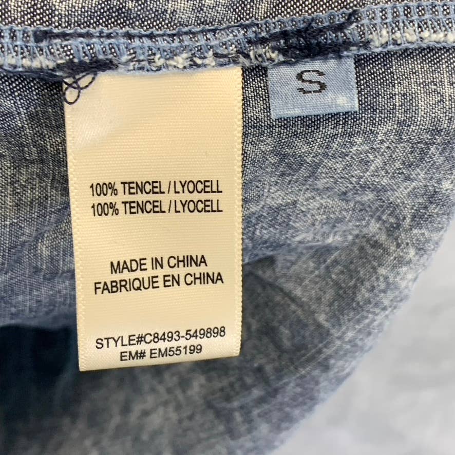 CLOTH & STONE Women's Acid Wash Frayed Banded Collar Button-Up Long Sleeve Mini Shirt Dress SZ S