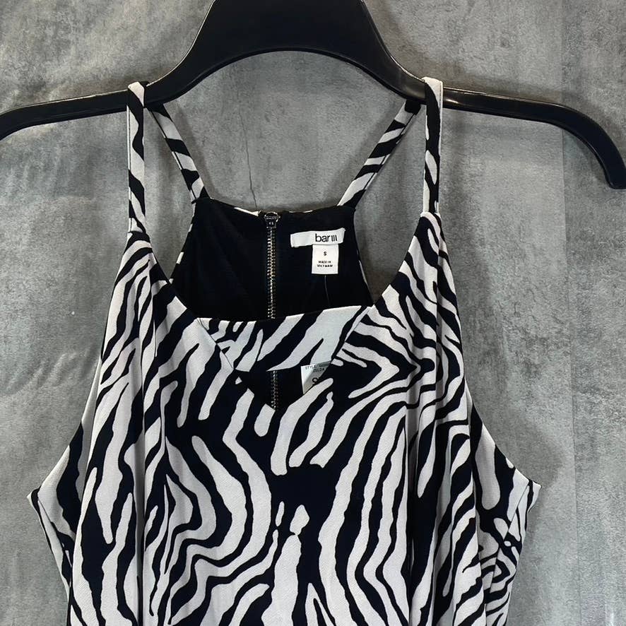 BAR III Women's Black-White Zebra Printed V-Neck Zip-Back Tank Top SZ S