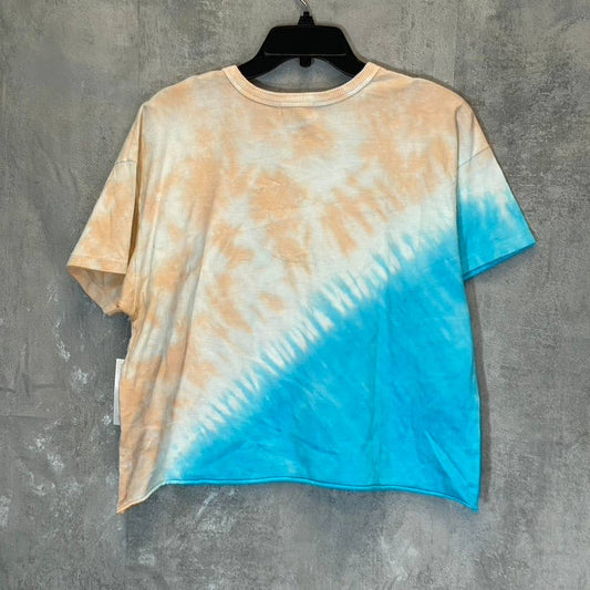 ABOUND Women's Blue-Orange Tie-Dye Raw Hem Crewneck T-Shirt SZ M