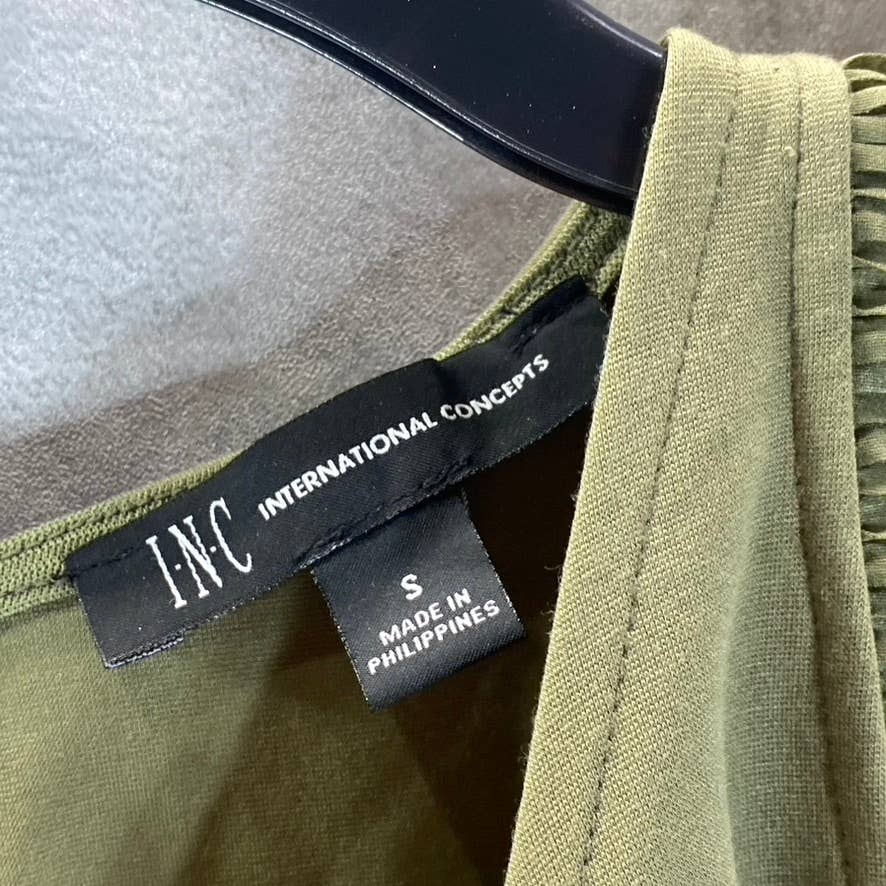 INC INTERNATIONAL CONCEPTS Women's Burnt Olive Crewneck Ruffled Tank Top SZ S