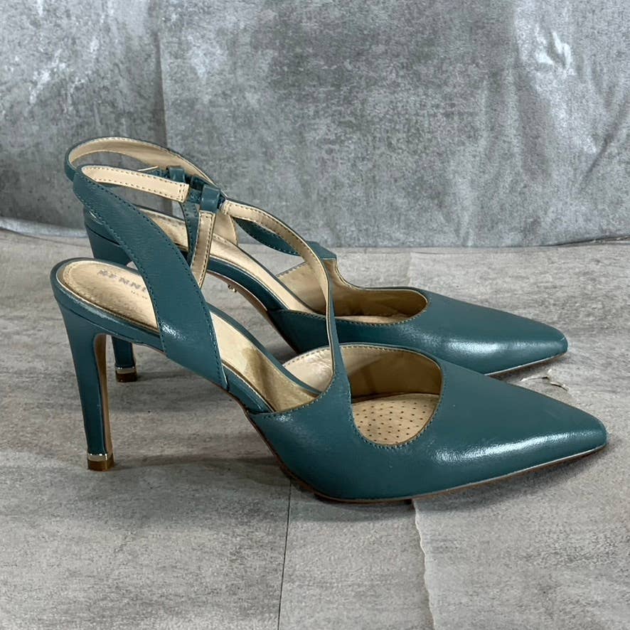KENNETH COLE NEW YORK Women's Sea Green Leather Riley 85 Asymmetrical Pumps SZ 8