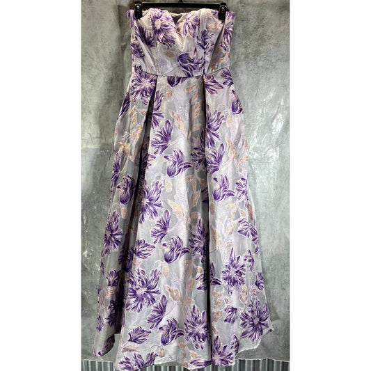 SPEECHLESS Women's Violet/Gold Metallic Jacquard Floral Strapless Maxi Gown SZ15