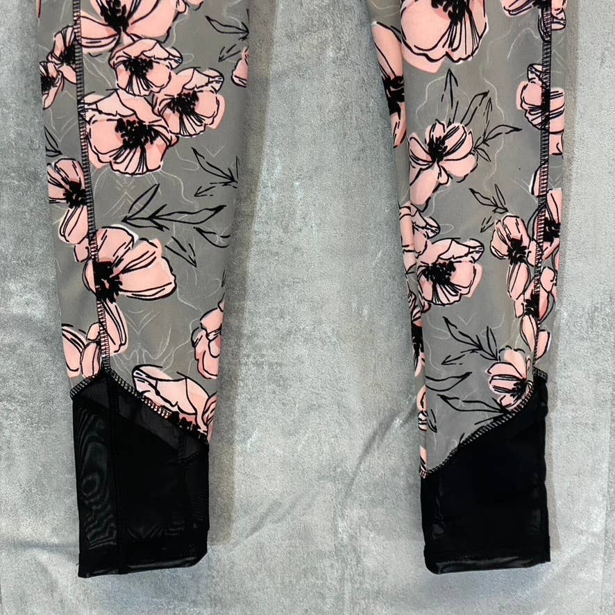 KAY UNGER Women's Poppy Taupe Printed High-Waist Tummy Control Pull-On Mesh Cuff Leggings SZ S