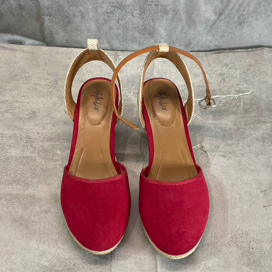 STYLE & CO Women's Red Mailena Closed-Toe Wedge Espadrille Sandals SZ 9