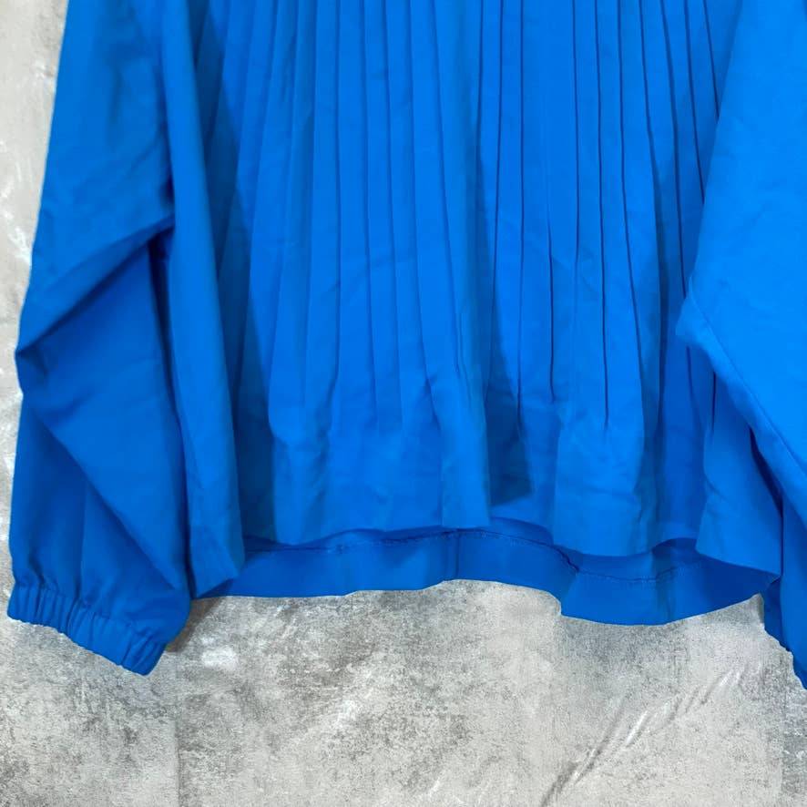 ALFANI Women's Vivid Sky Ruffled Mandarin Collar V-Neck Pleated Long Sleeve Top SZ XL