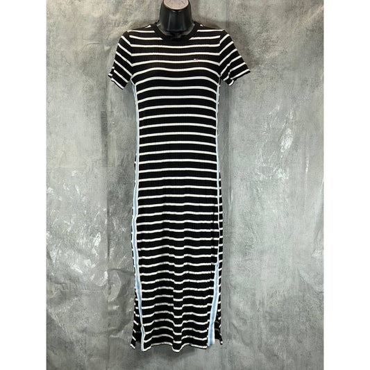 TOMMY JEANS Women's Black Striped Crewneck Bodycon Midi Dress SZ XS