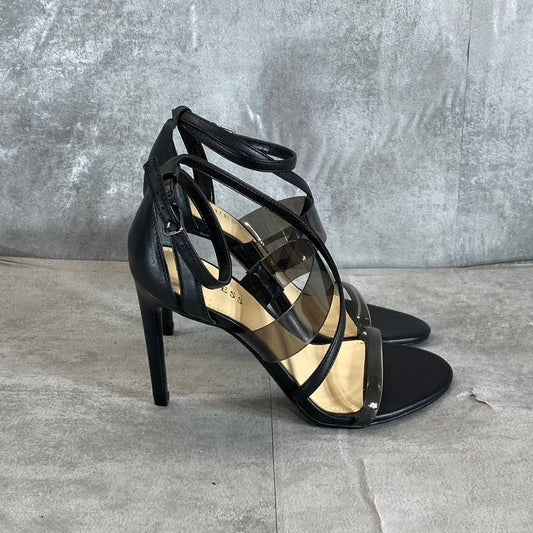 GUESS Women's Black Felicia Transparent Ankle-Strap Round-Toe Stiletto Sandals