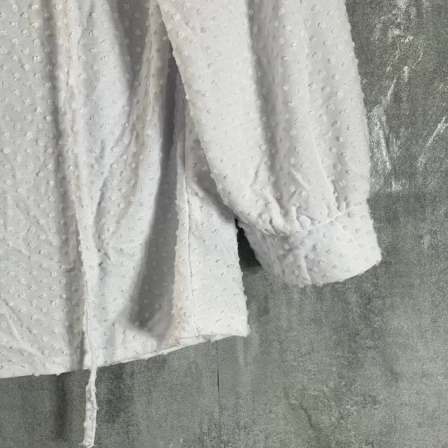 RILEY & RAE Women's Ultra White Tie-Neck 3/4 Sleeve Toni Top SZ M