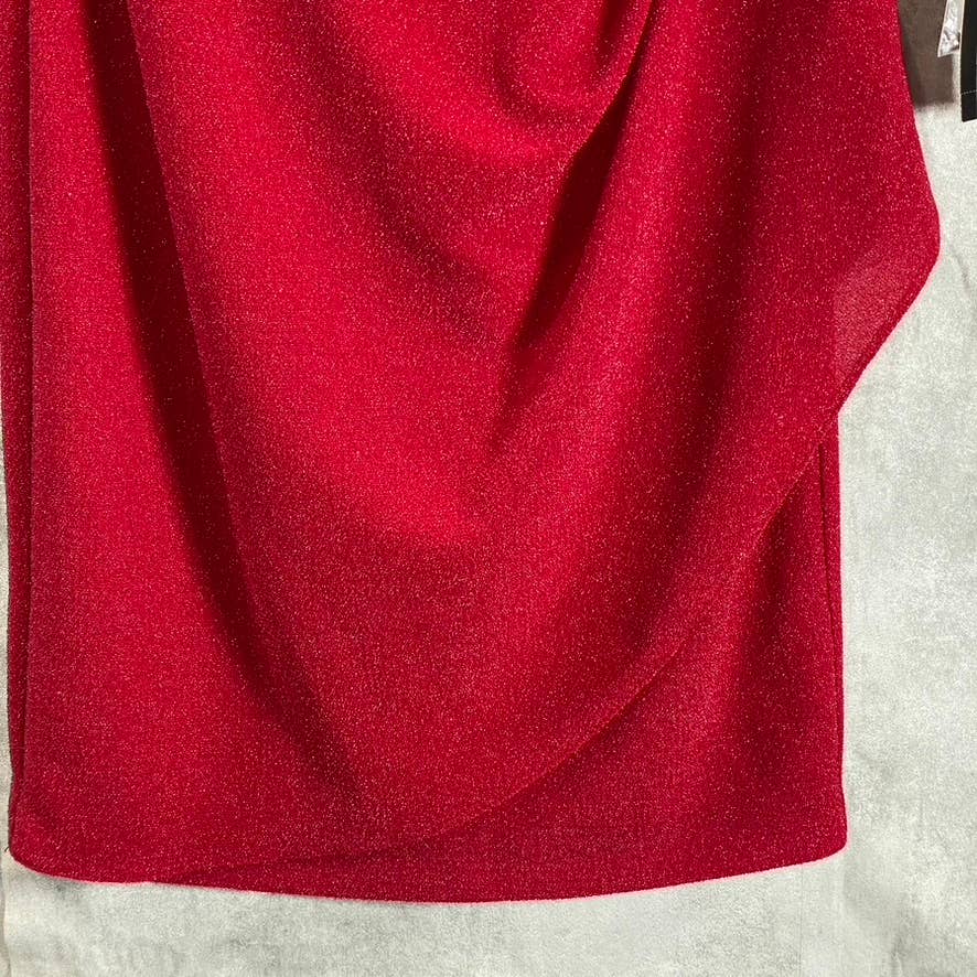 SLNY Women's Red V-Neck 3/4 Sleeve Brooch Ruching Waist Mini Dress SZ 6